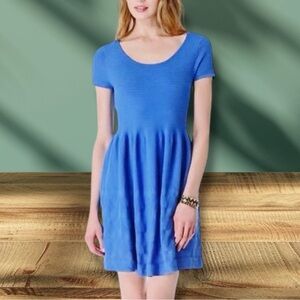 Shoshanna ‘Leanda’ A-Line Ribbed Knit Dress in Royal Blue Size Large